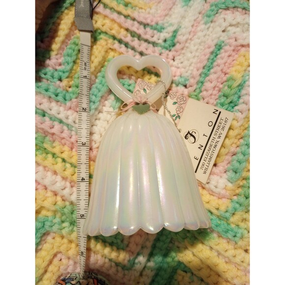 VTG Fenton Opaline Pearly Sentiments Porcelain Rose Iridescent Heart Handle Bell - Picture 10 of 10